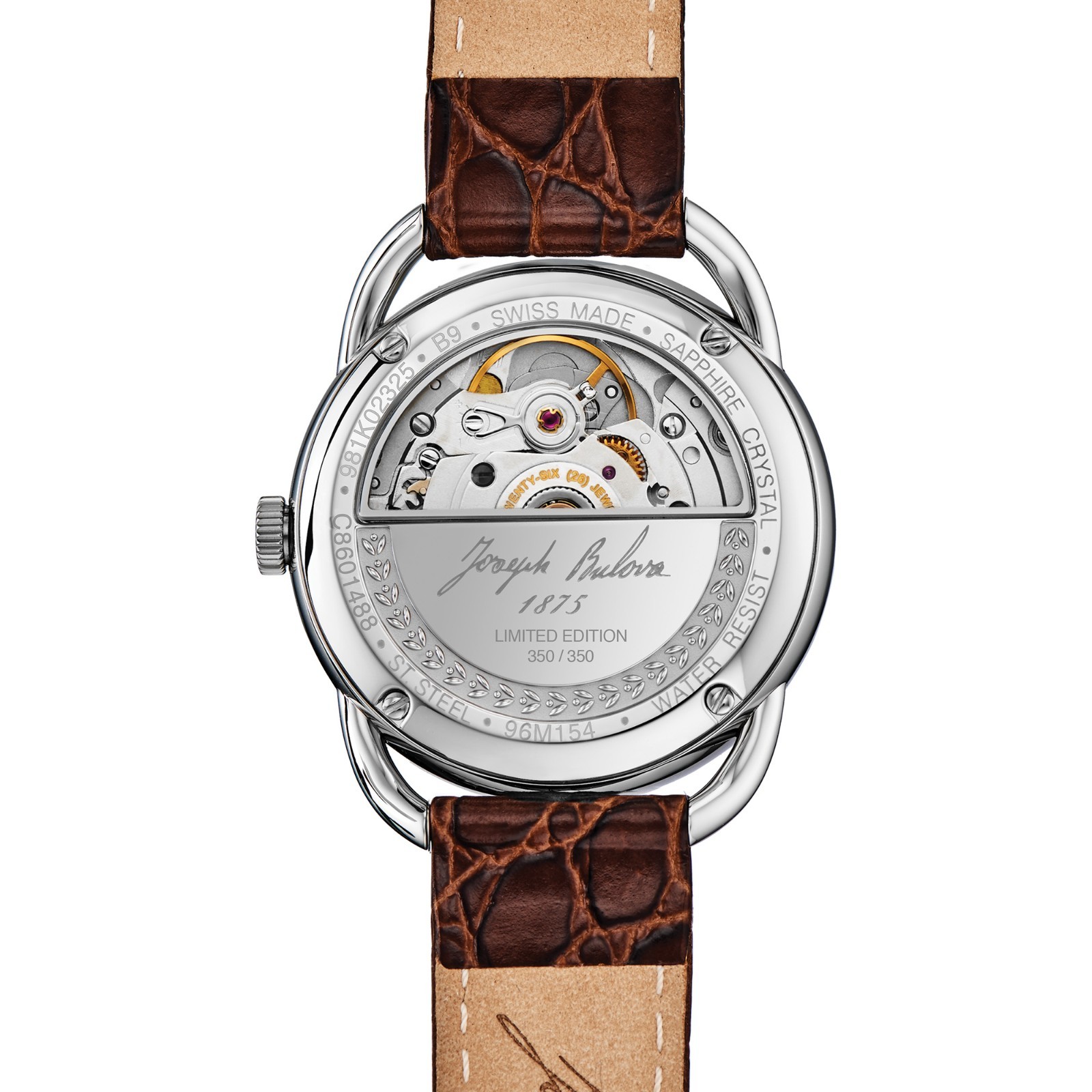 Bulova Women’s Automatic Commodore Date Window Brown Leather Watch 34MM 96M154
