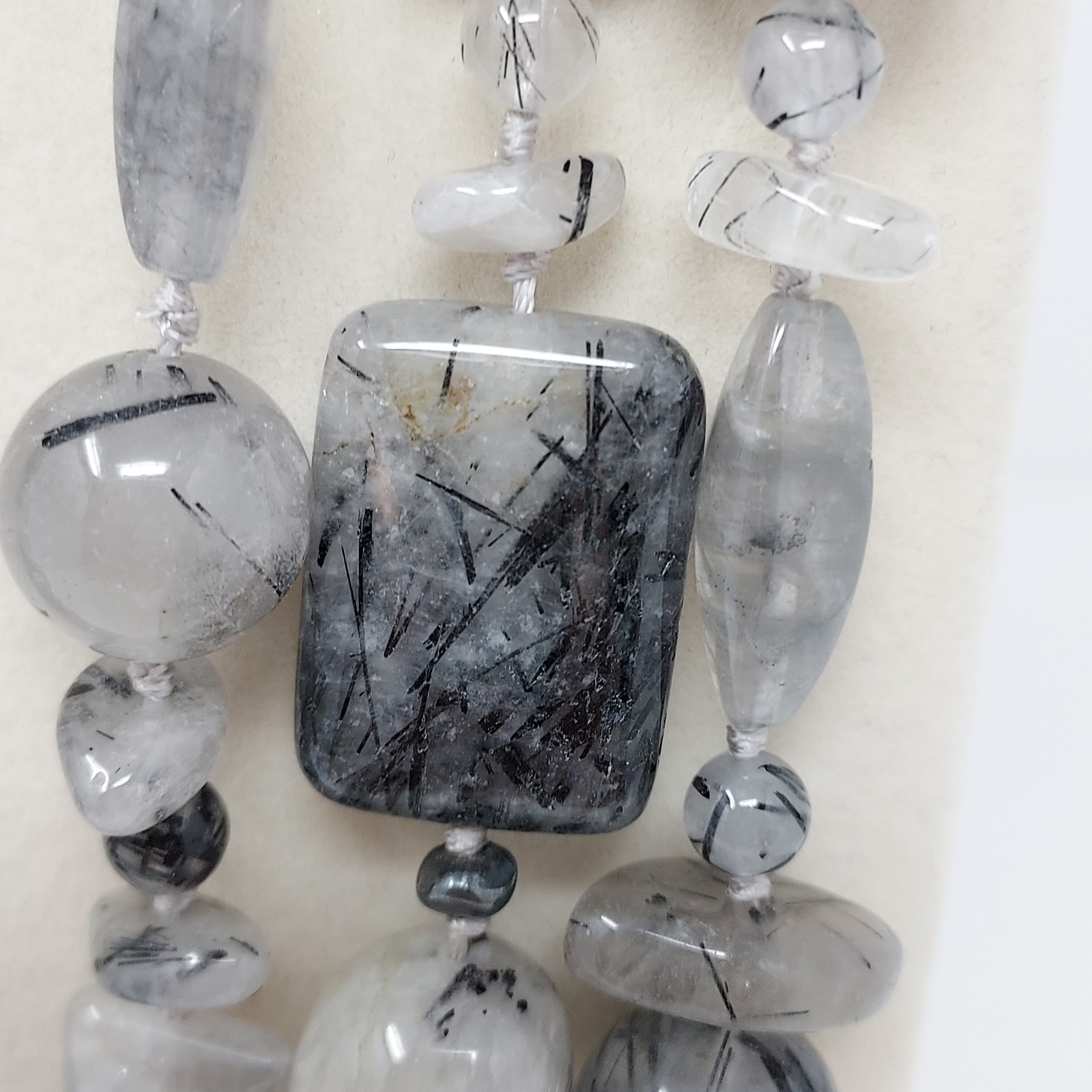 Tourmalinated Quartz Gemstone Three Strand Necklace Hand Knotted 22″ to 24″