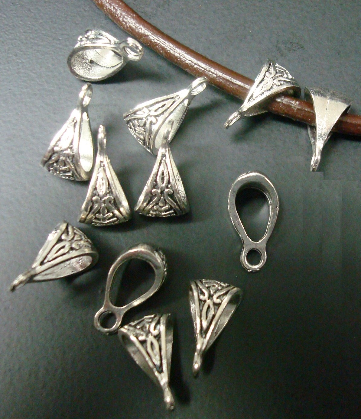 12 Large antique silver plated no lead zinc closed ring pendant bails PFB015
