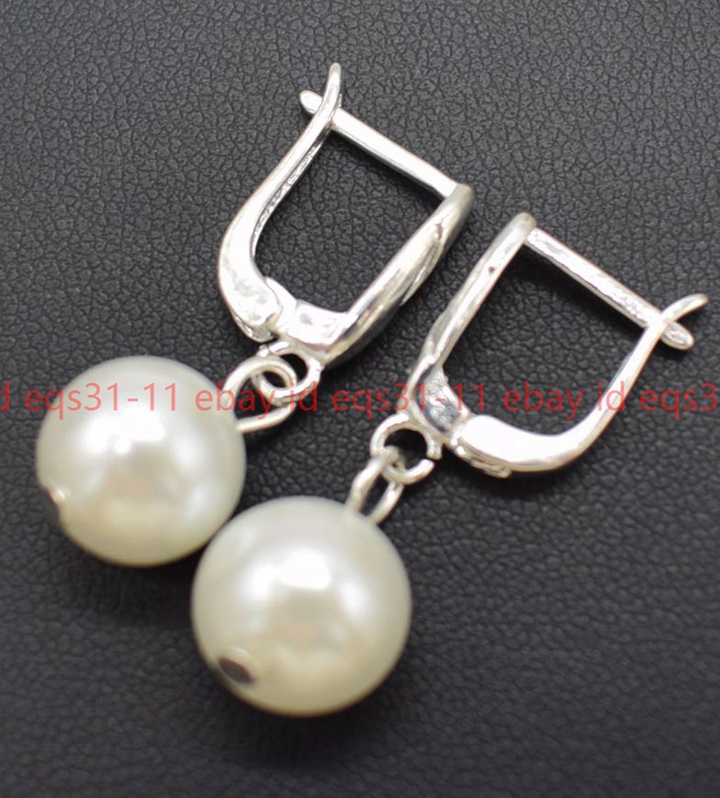 Beautiful Pretty 12mm White Shell Pearl Classic Round Beads Leveback Earrings