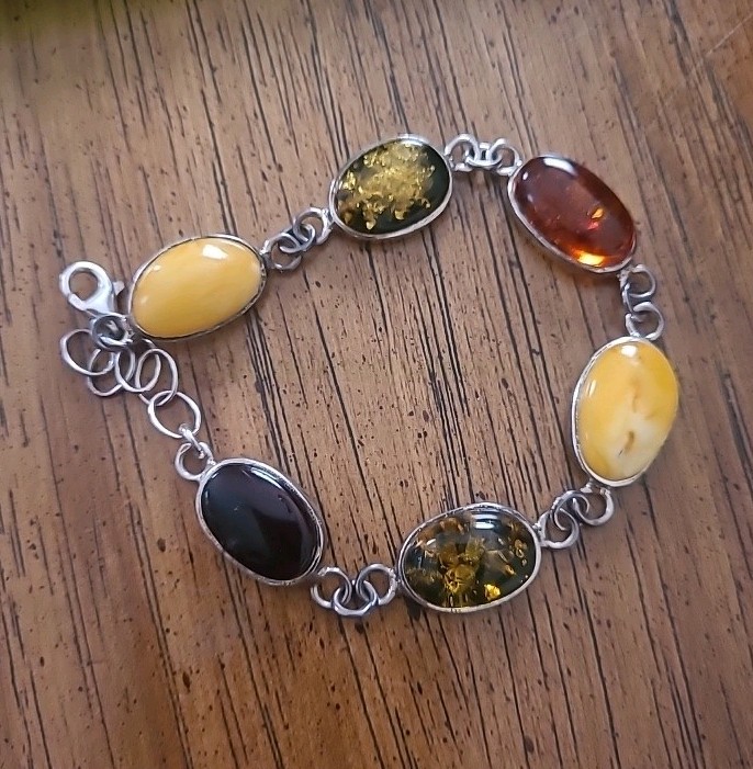 Three color Amber Baltic Amber, green, egg yolk 925 Bracelet