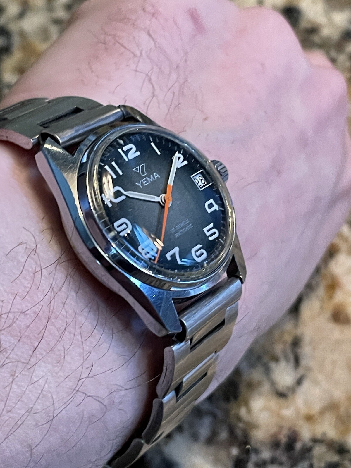 Yema Rare Dial Manual Winding Vintage Stainless Sport Junior Watch Sunburst Blue
