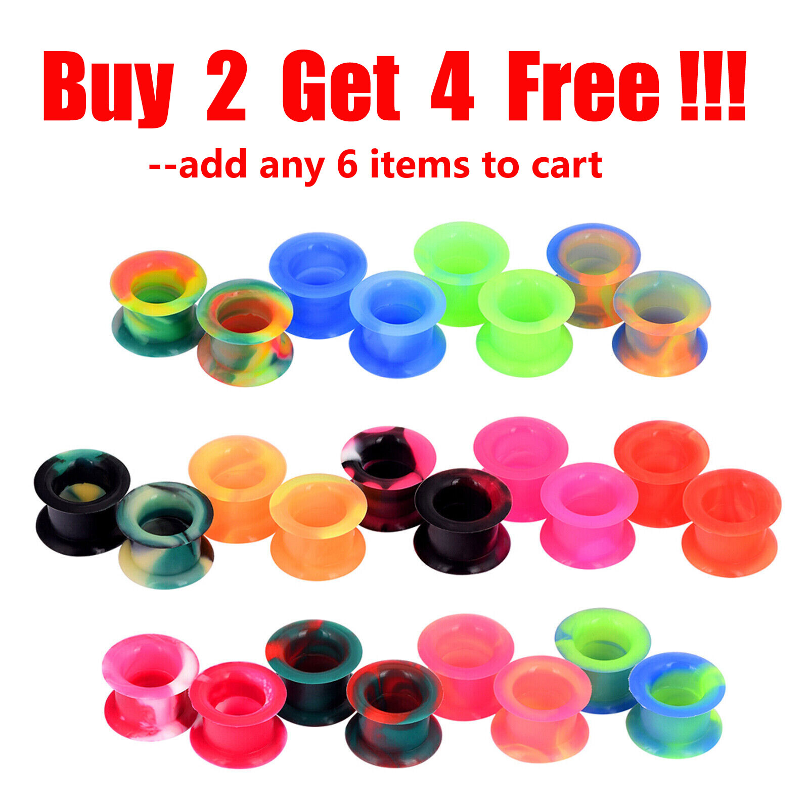 Pair of Thick Silicone Ear Skin Soft Expander Tunnels Plugs Ear Gauges 2g-1″