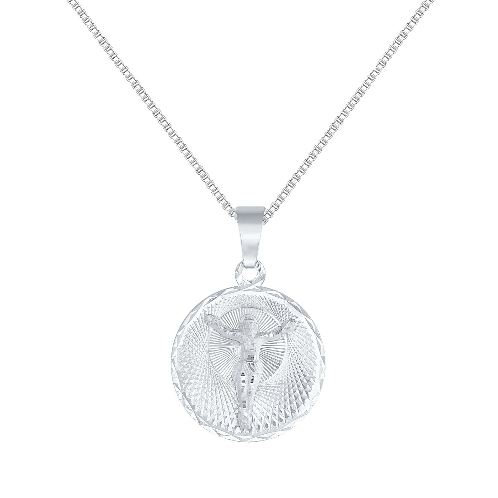 925 Sterling Silver Crossless Jesus Christ 16mm Pendant Charm with Box Necklace