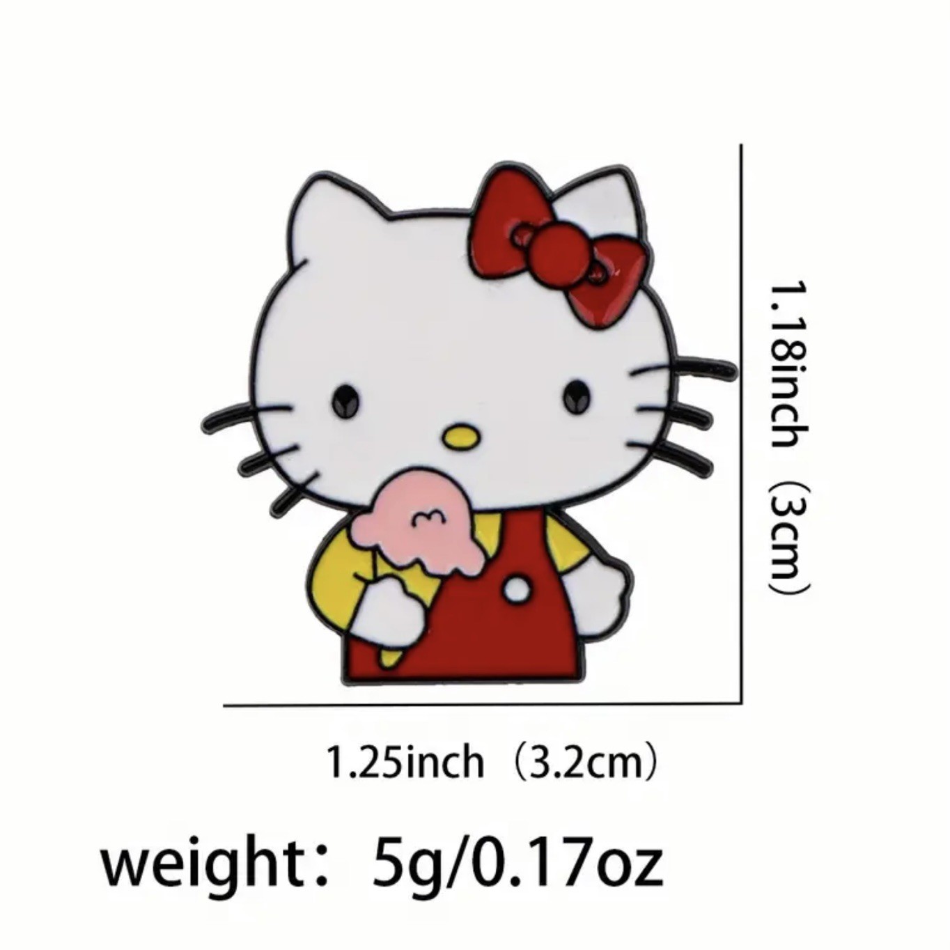Hello Kitty Holding A Pink Strawberry Ice Cream, Enamel, Alloy, Pin, Brooch