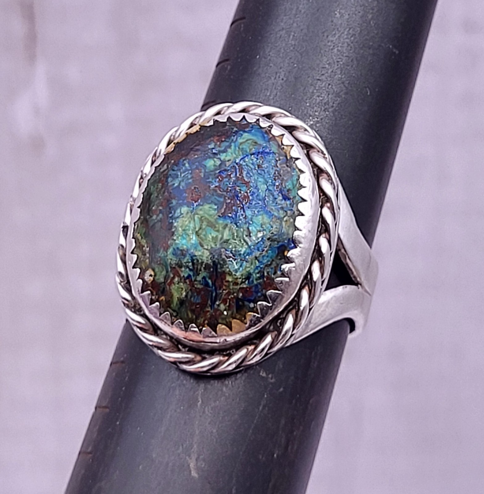 Beautiful Solid 925 Sterling Silver Oval Azurite Malachite Ring