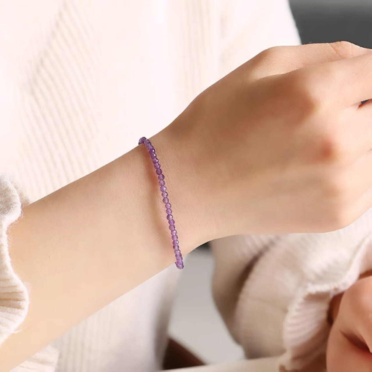 Natural Amethyst Gemstone Beads Healing Calming Dainty Women Crystal Bracelet