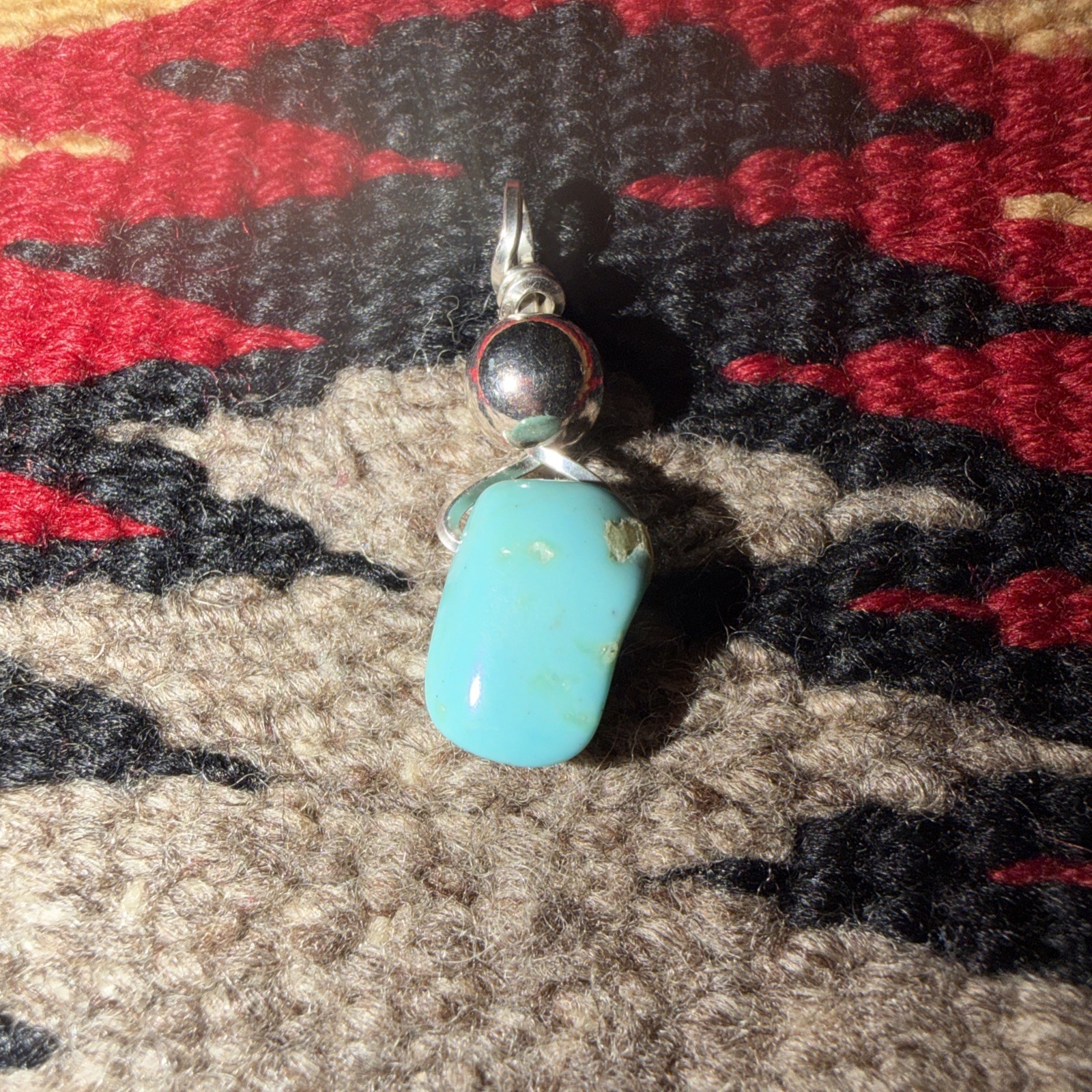 Pendant Genuine Kingman Turquoise 10mm Round Bead Sterling Silver Bale 1 1/2”