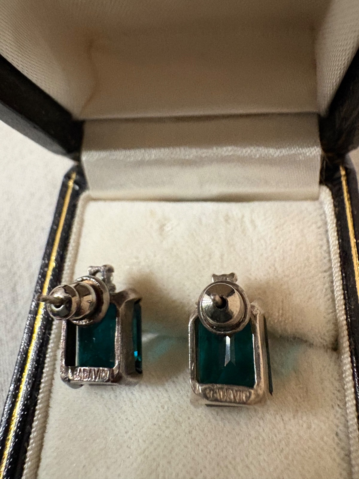 B. David Post Earrings With Deep Green Stone and Small Rhinestone