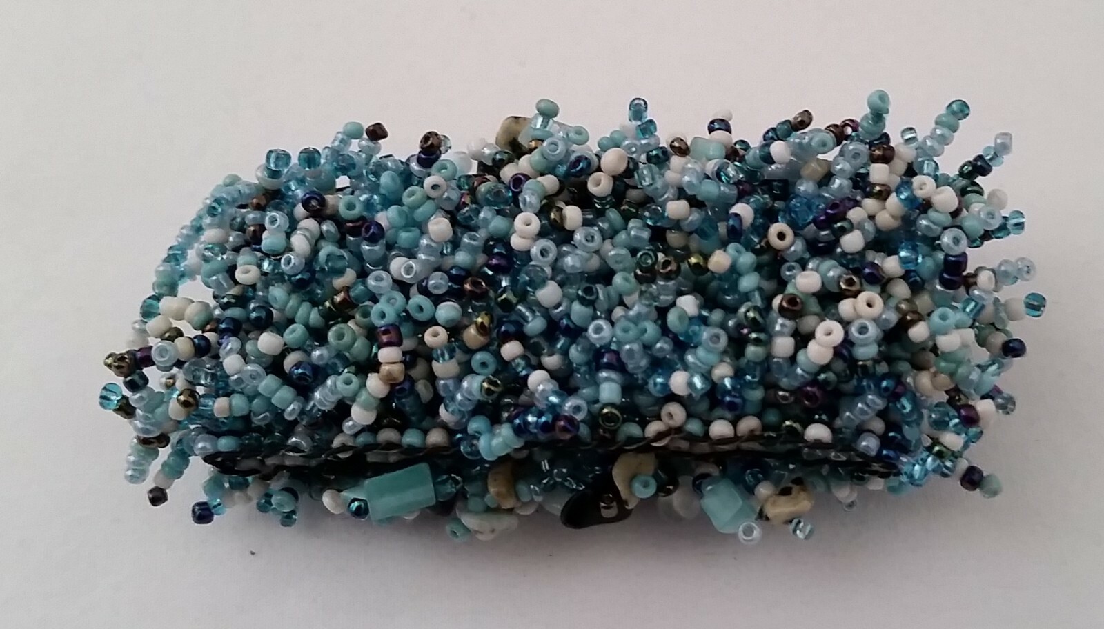 Handmade Bracelet GLASS BEADS AQUA BLUE TURQUOISE PEACOCK BEIGE JASPER 6 inch