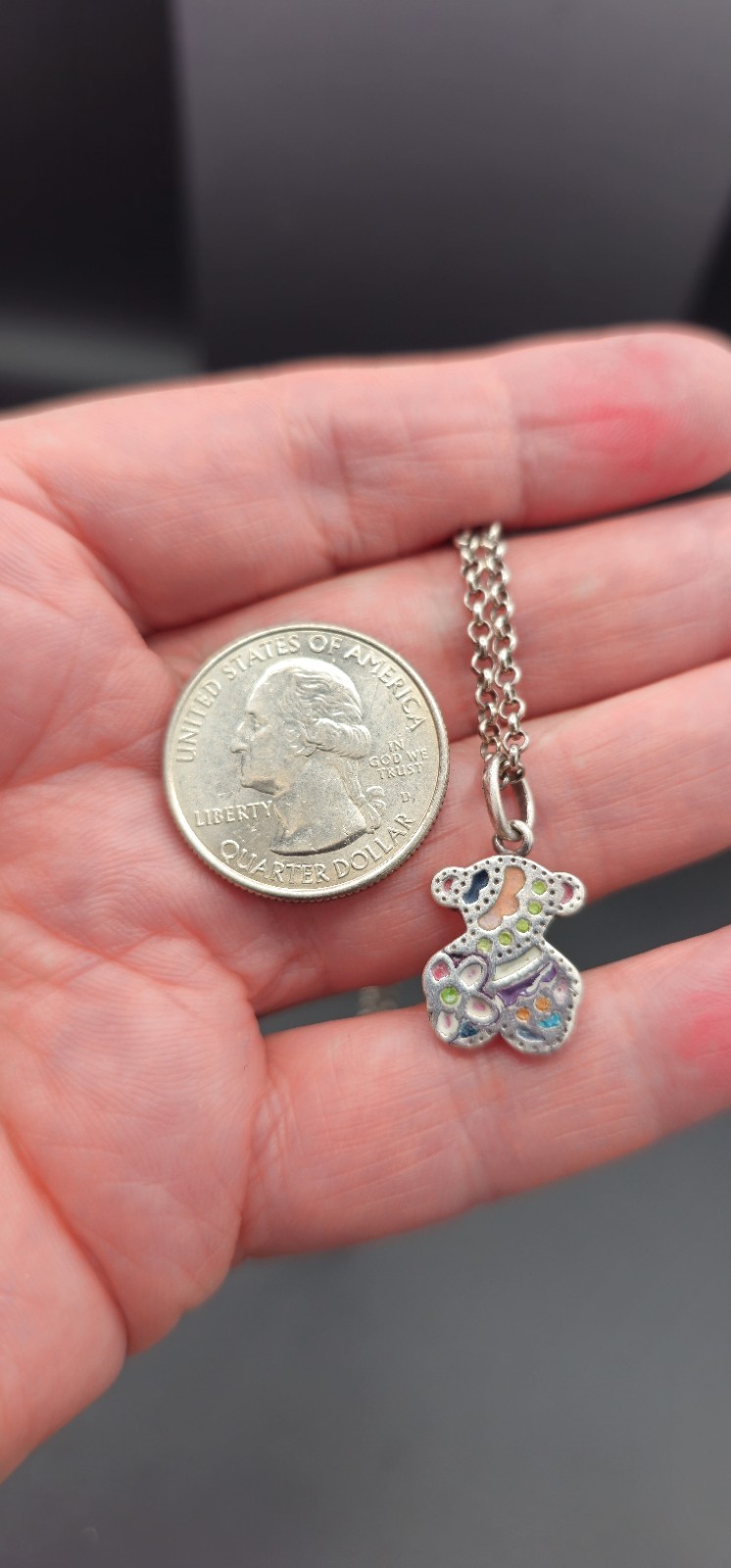 TOUS 925 Sterling Silver Enamel Teddy Bear Pendant Necklace Multicolor Spain