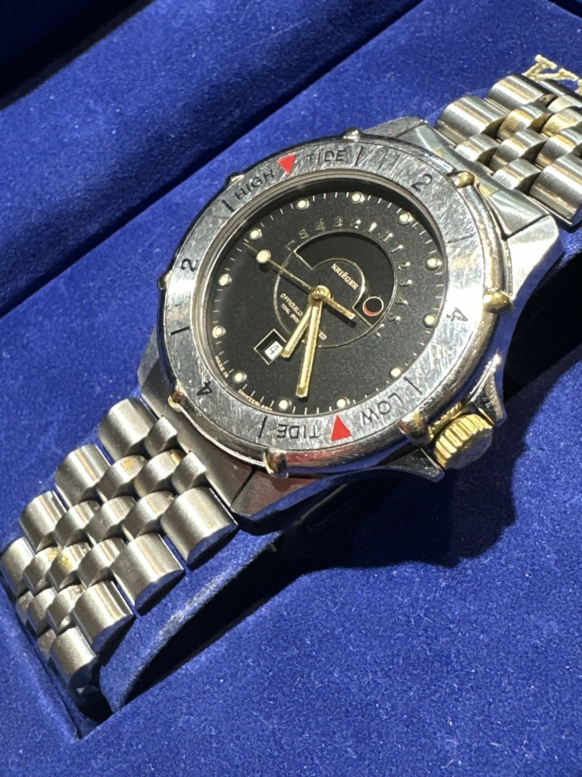 Krieger Vintage Watch “Tidal” High Tide Low Tide Black Dial Box & Papers Full!
