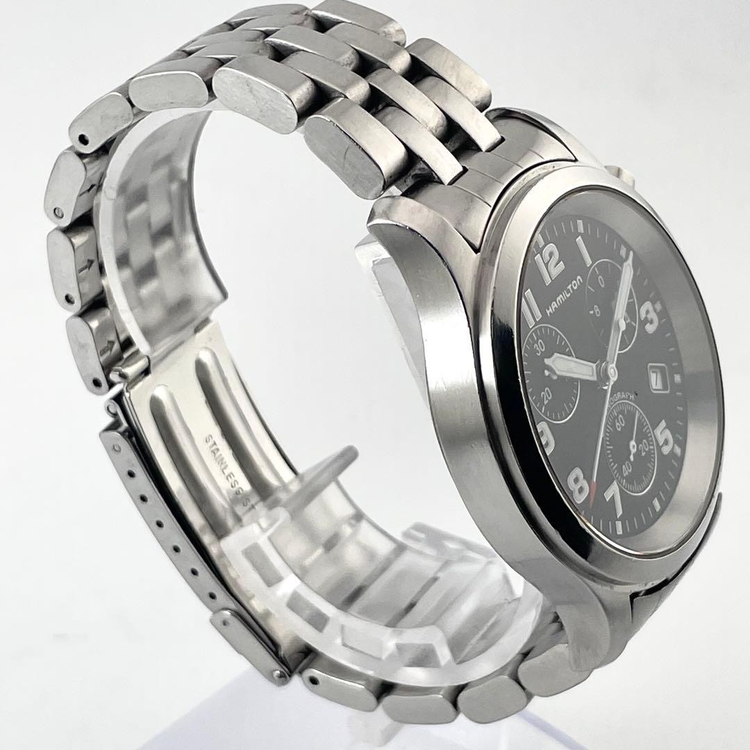 Hamilton Chronograph Date Quartz Working Watch 17cm 6.69in Black Dial 3832
