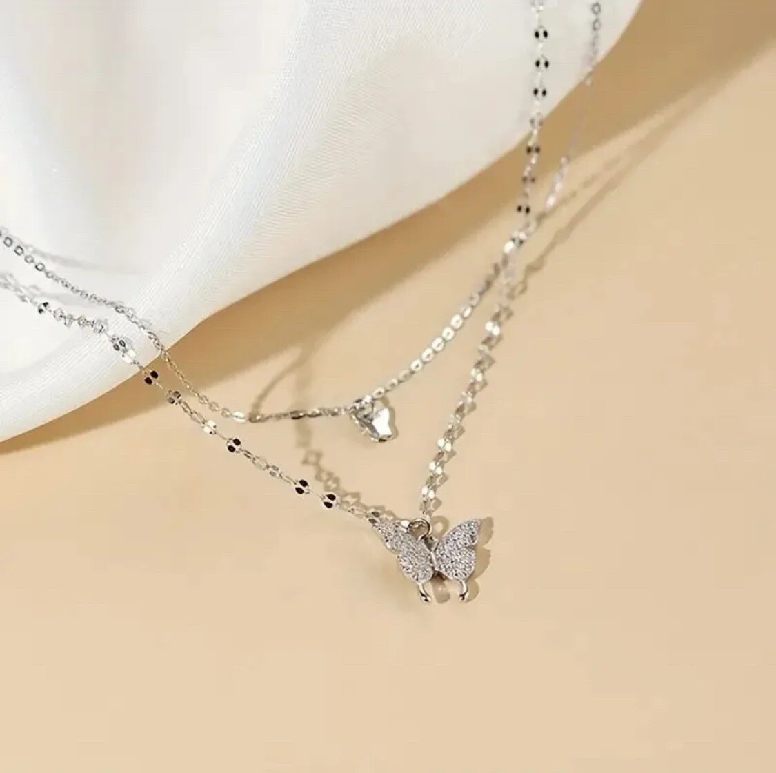 Sparkling Double Layer Butterfly Pendant Necklace Clavicle Chain Jewelry Fashion
