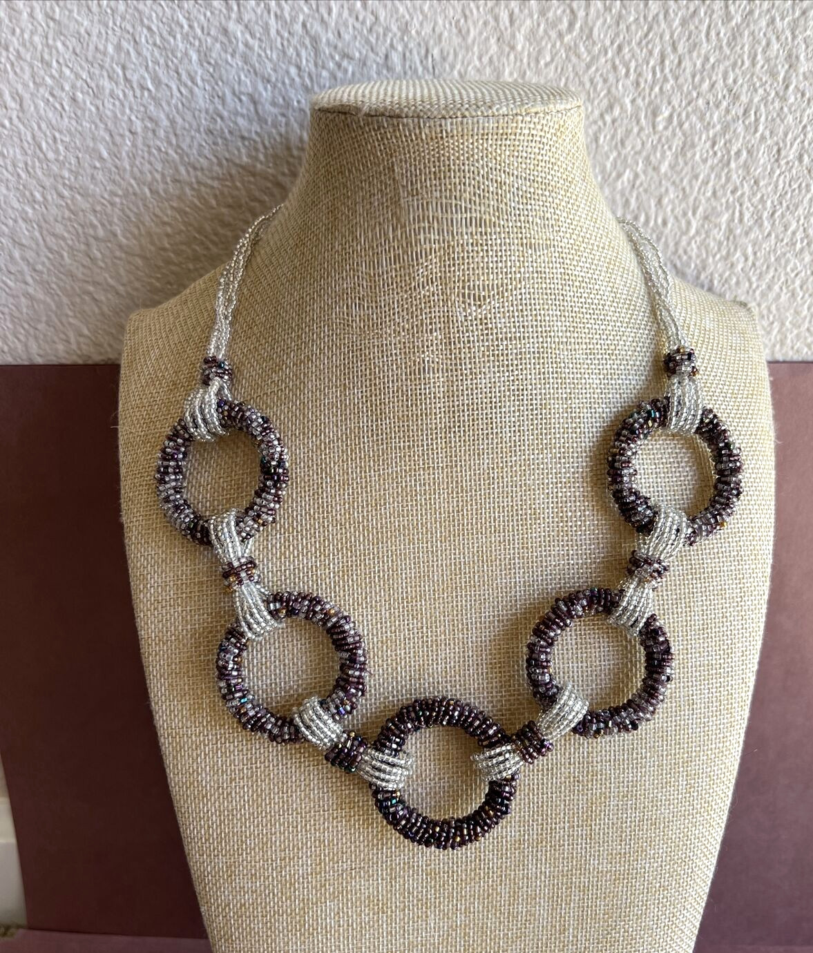 Andrew Stones Himalayan Gems Seed Bead Necklace With Connected Circles Bib NWT