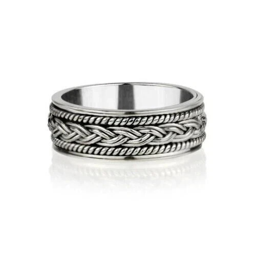 Solid 925 Sterling Silver Band & Braided Spinner Handmade Party Ring All Size