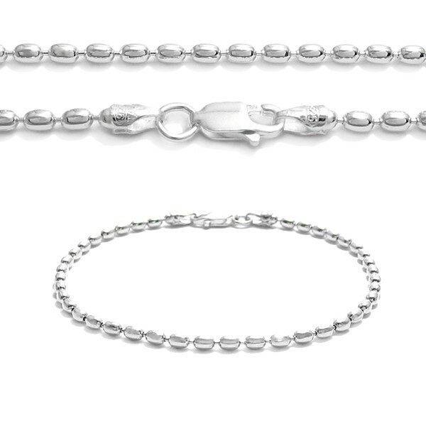 925 Sterling Silver 2mm Oval Rice Bead Chain Necklace or Bracelet 230 Gauge