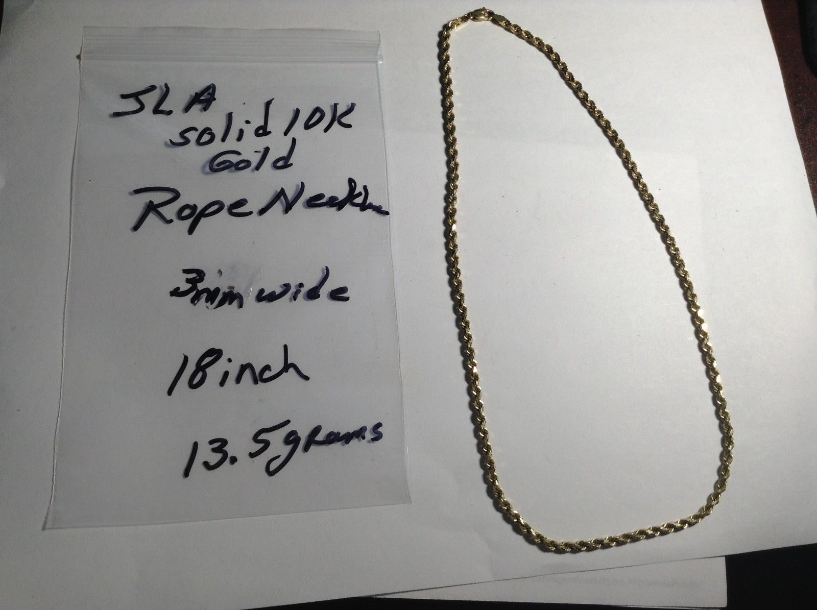JLA SOLID 10K GOLD CHAIN NECKLACE ROPE 18 INCH 13.5 GRAMS