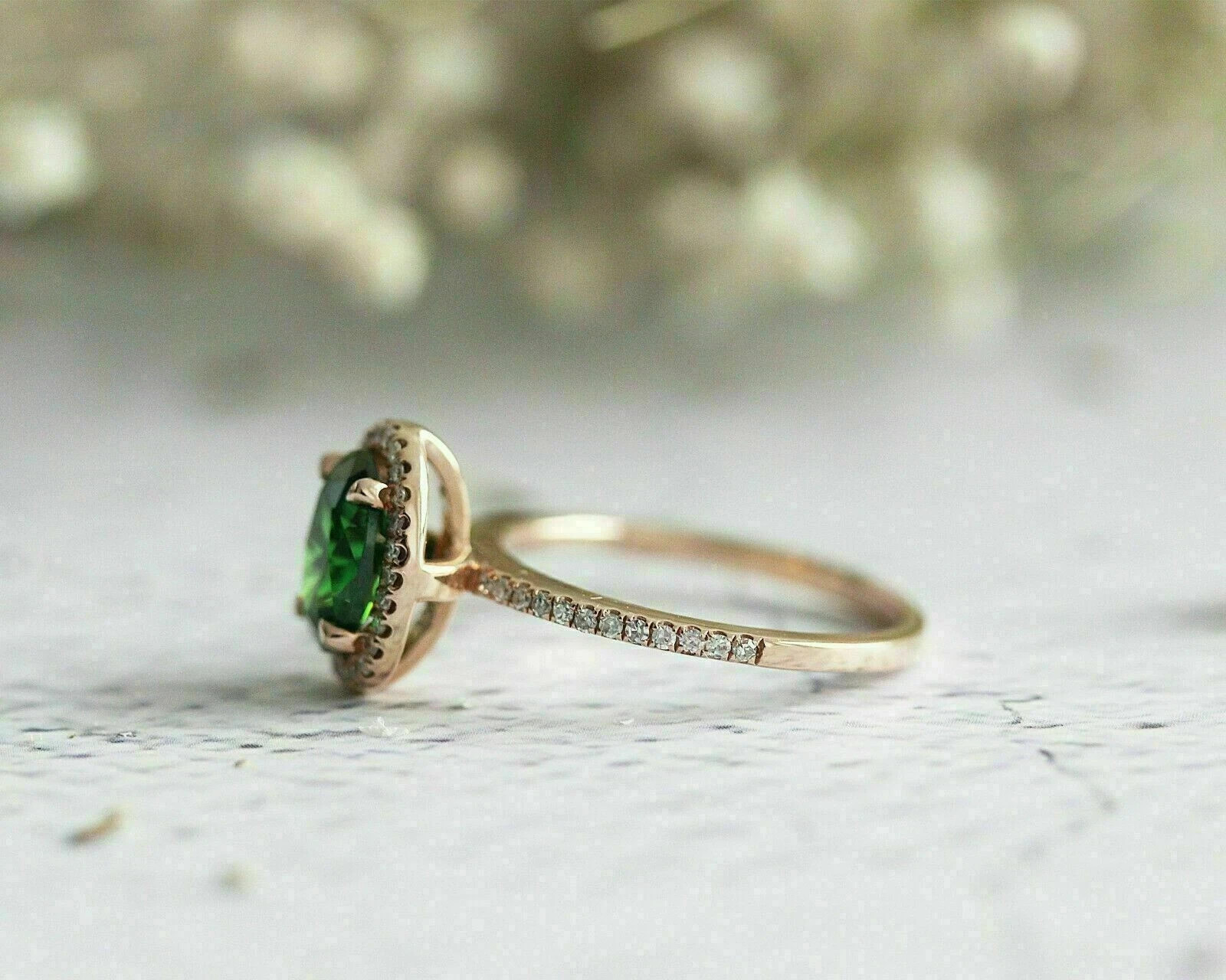 3.20Ct Oval Cut Lab-Created Green Emerald & Diamond Ring 14k Yellow Gold Finish