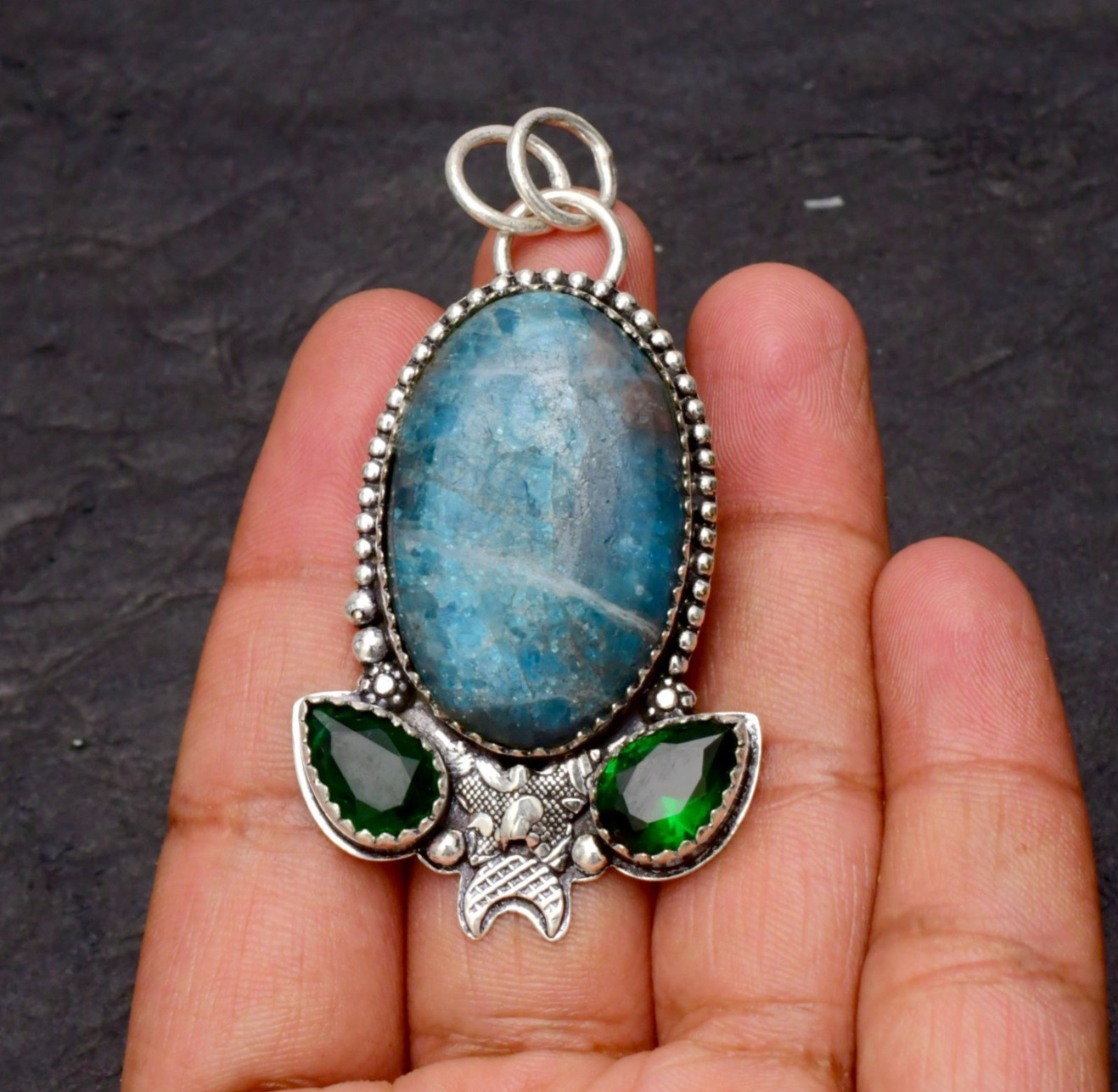 Neon Apatite Gemstone 925 Sterling Silver Jewelry Pendant 1-2″