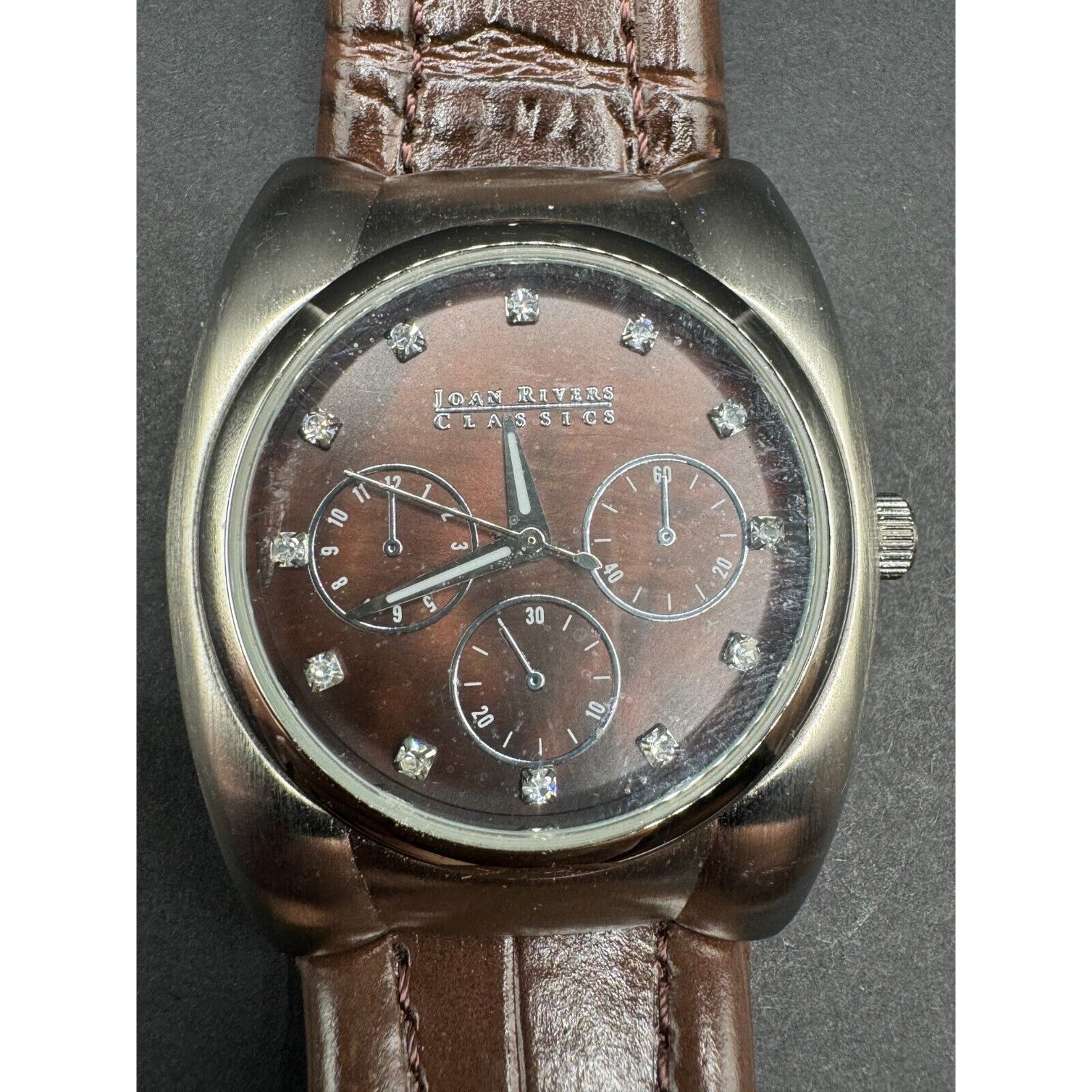 Joan Rivers Classics Women’s Watch V377 Silver Tone Case Brown Leather Band