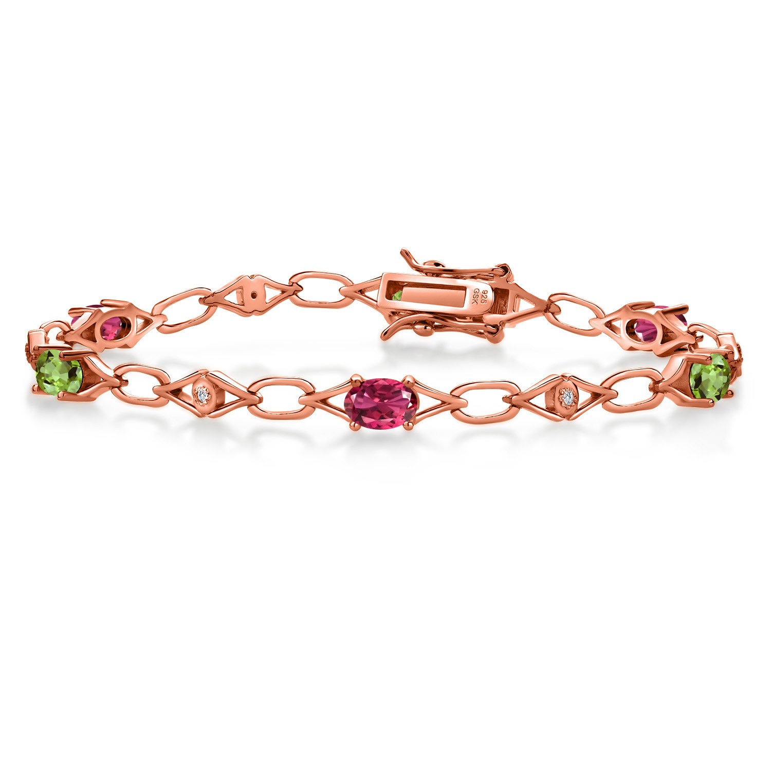 2.96 Ct Pink Tourmaline Peridot 18K Rose Gold Plated Silver Lab Grown Diamond