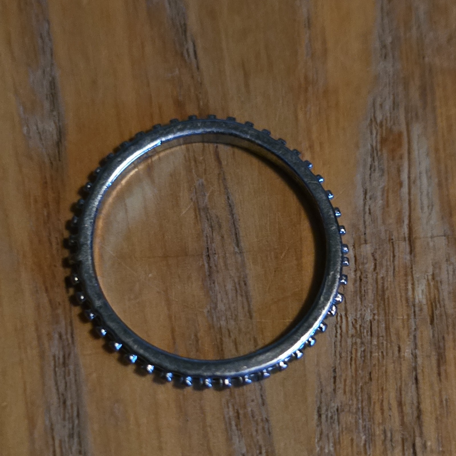 Silver Tone Eternity Band Ring with Small Clear Stones Size 9