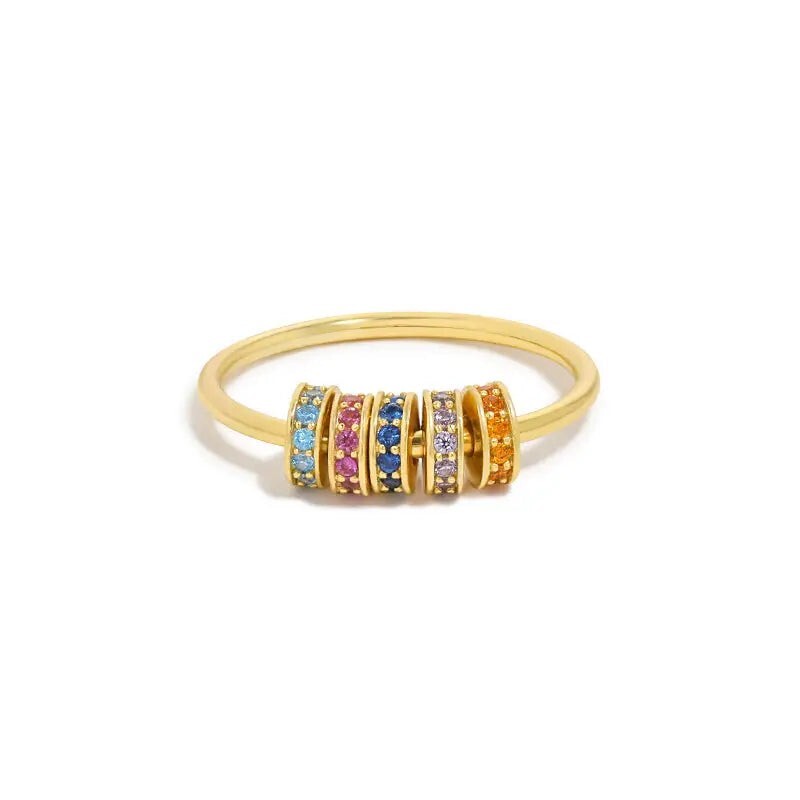 Color Rainbow Bead Fidget Spinner Ring in 925 Sterling Silver
