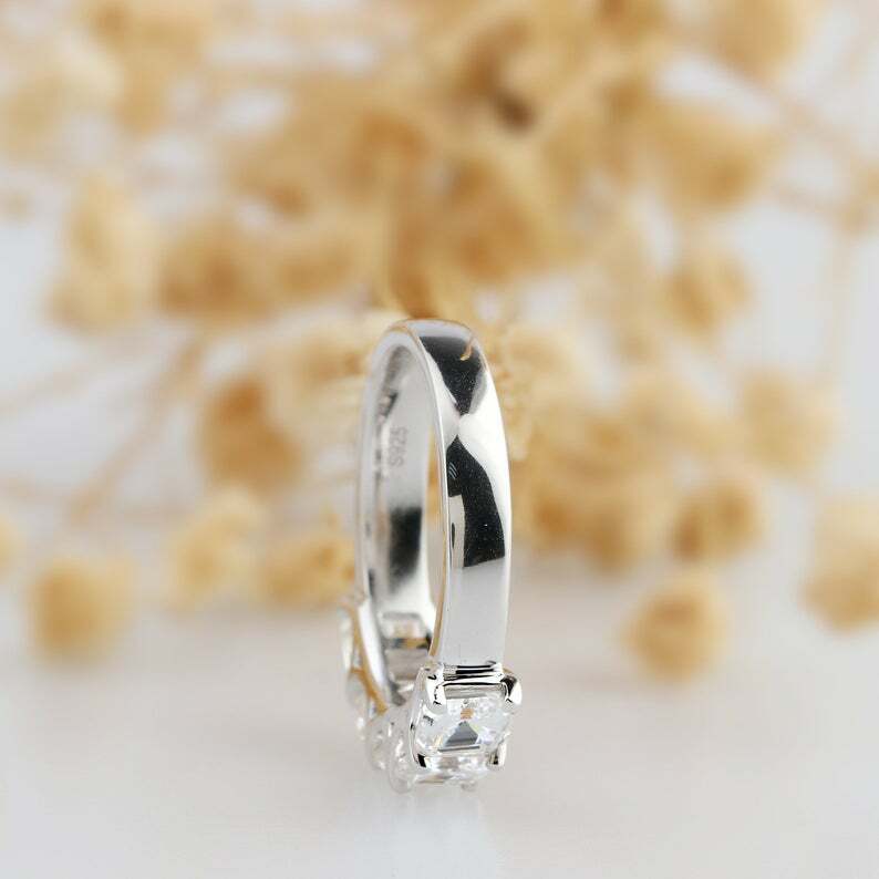 3.75 CT White Asscher Cut CZ Five Stone Engagement Ring In 14K White Gold