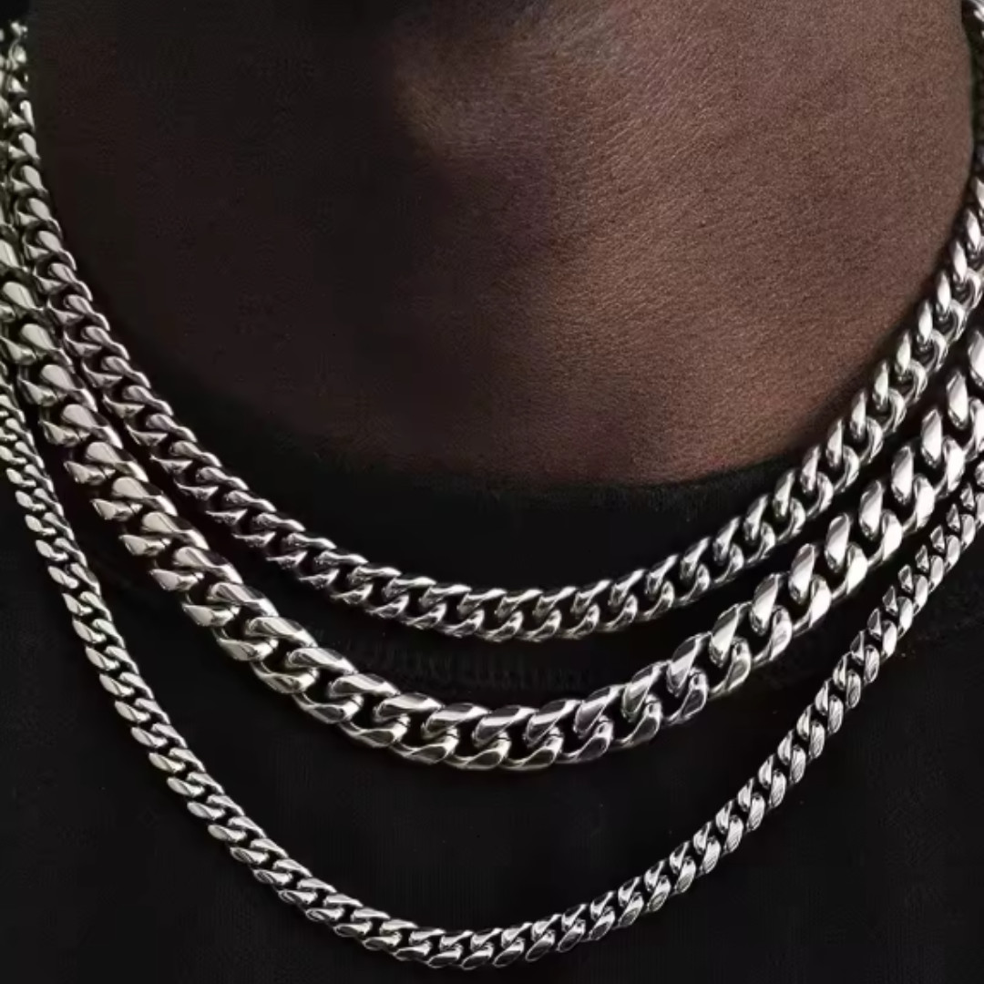 316L Stainless Steel Cuban Link Chain Necklace Men Women Gold Black 3mm 5mm 7mm