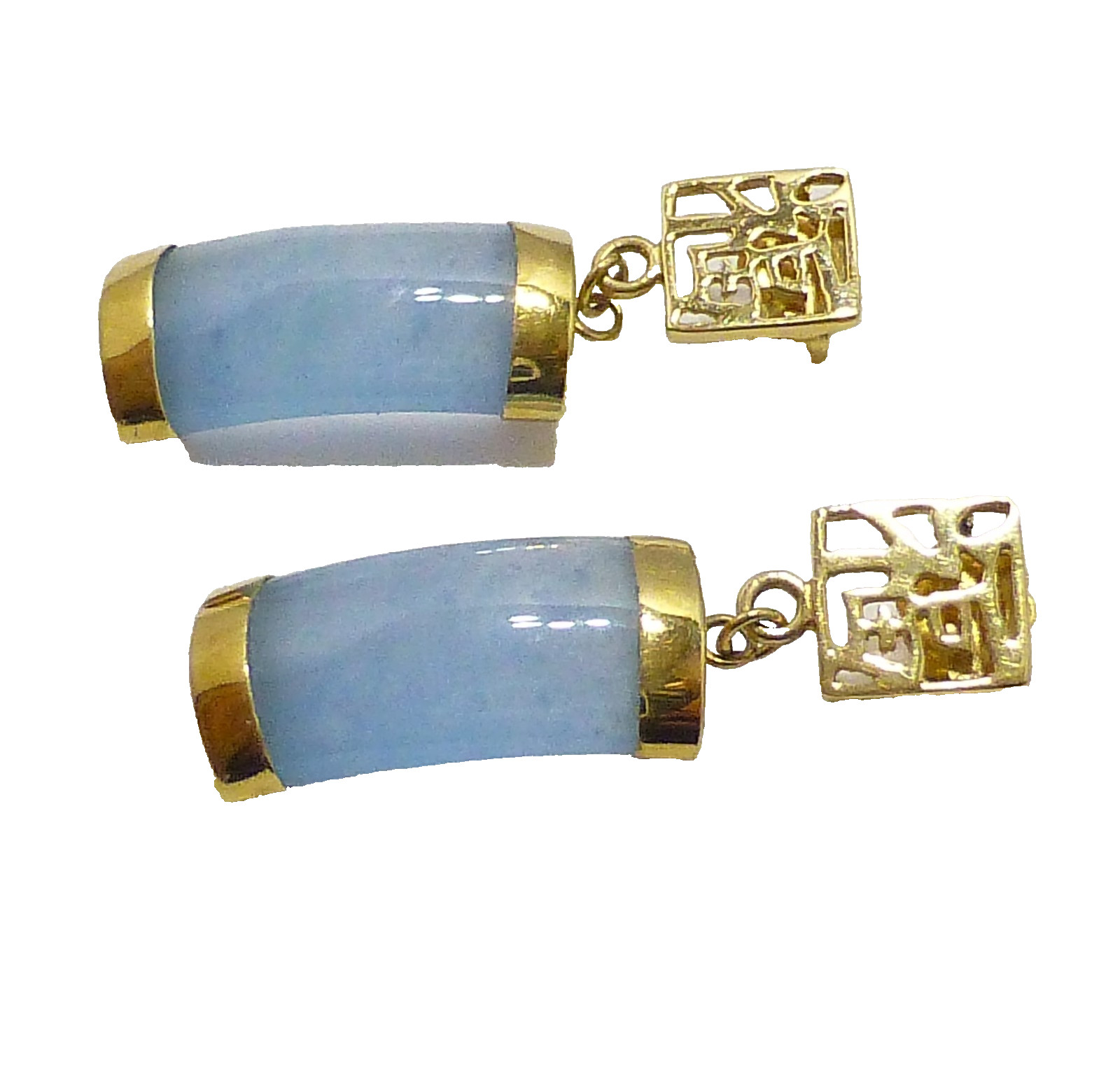 HK 14k 585 gold oriental asian jade earrings jewelry
