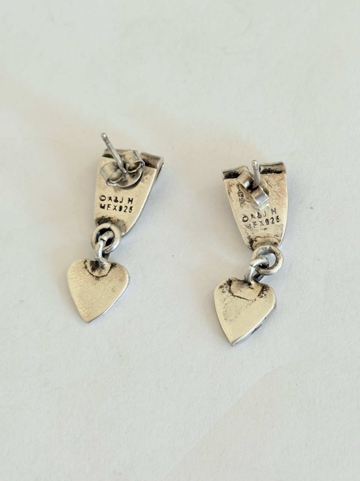 Vintage Anne Jane Harvey Mexico Sterling Silver Dog Puppy Heart Dangle Earrings