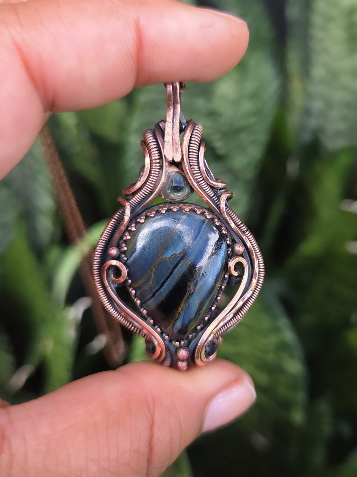 Handcrafted Copper Natural pietersite Bezel Pendant Necklace