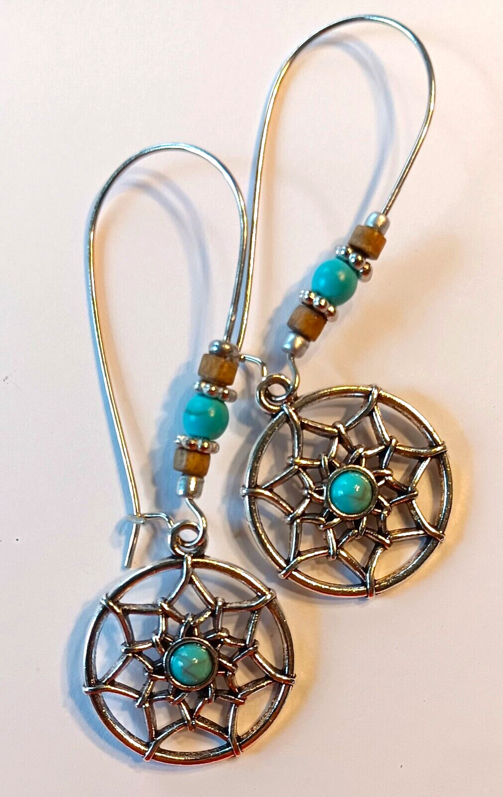 Simulated TURQUOISE DREAMCATCHER earring beaded KIDNEY WIRE SP29