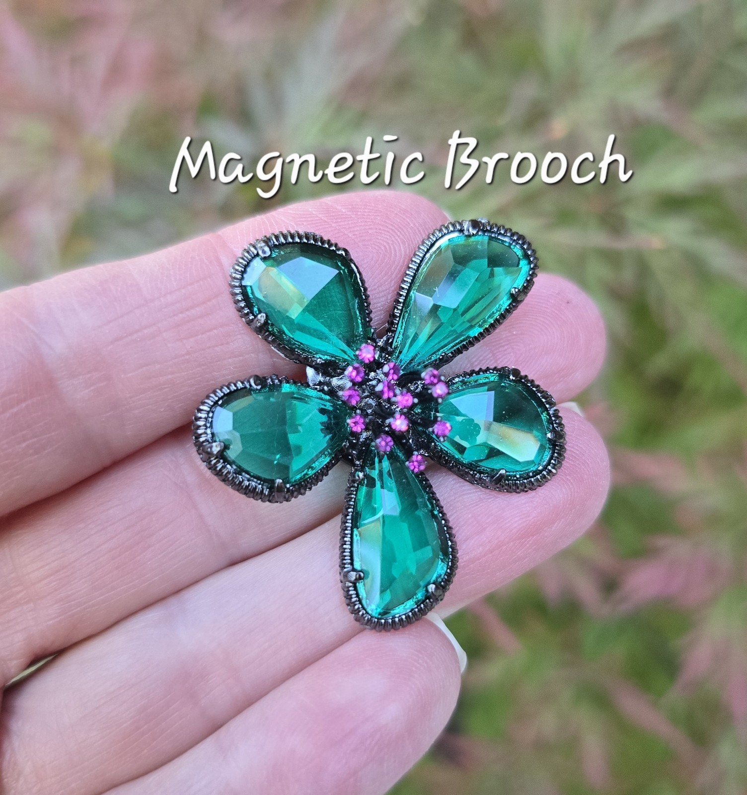 Teal Green Cosmos Flower MAGNETIC brooch, Equestrian magnetic lapel pin.