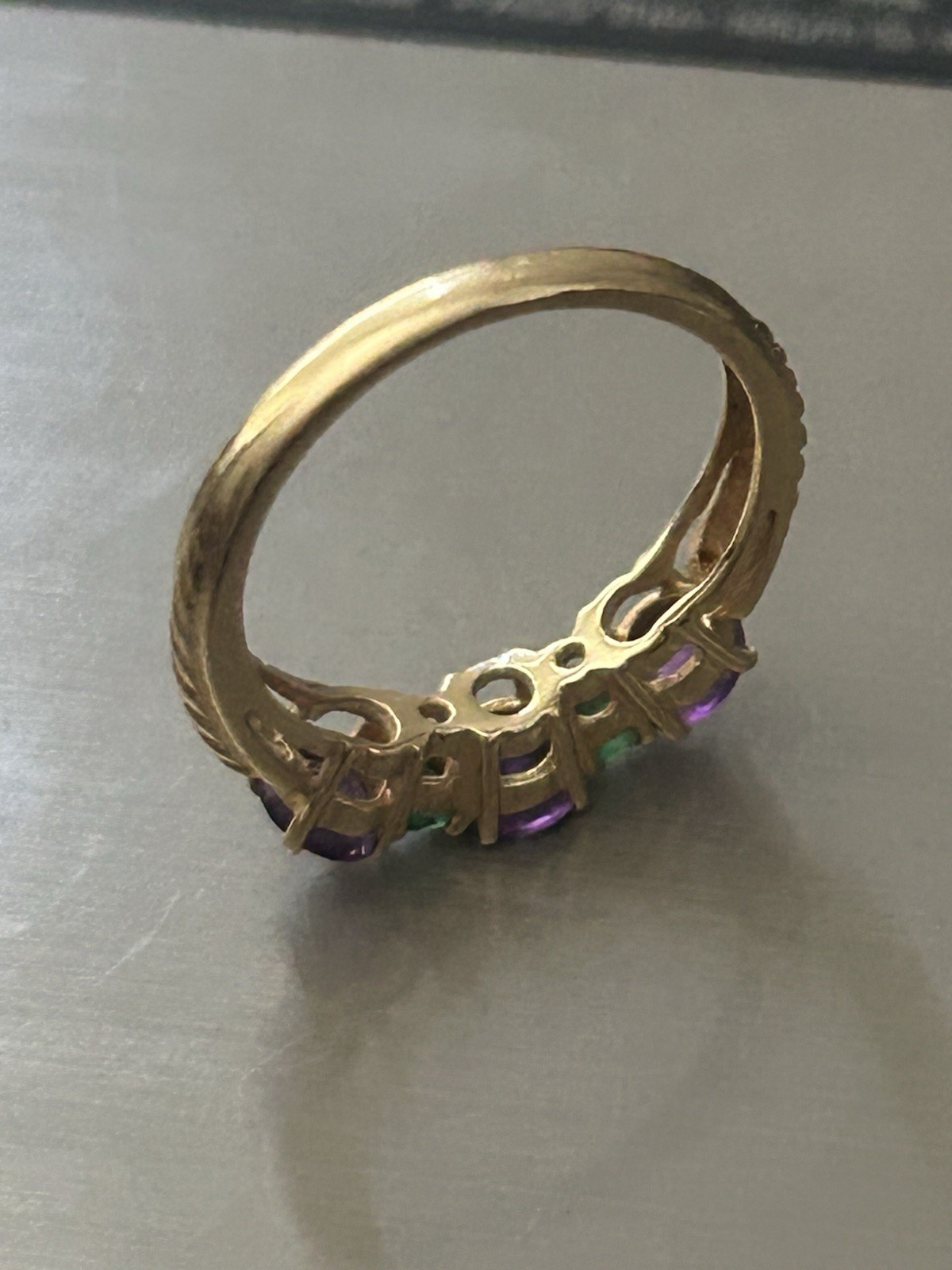 Solid 14k Gold Amethyst Green Onyx Gemstone Ring Size 5.75 2.4 Grams