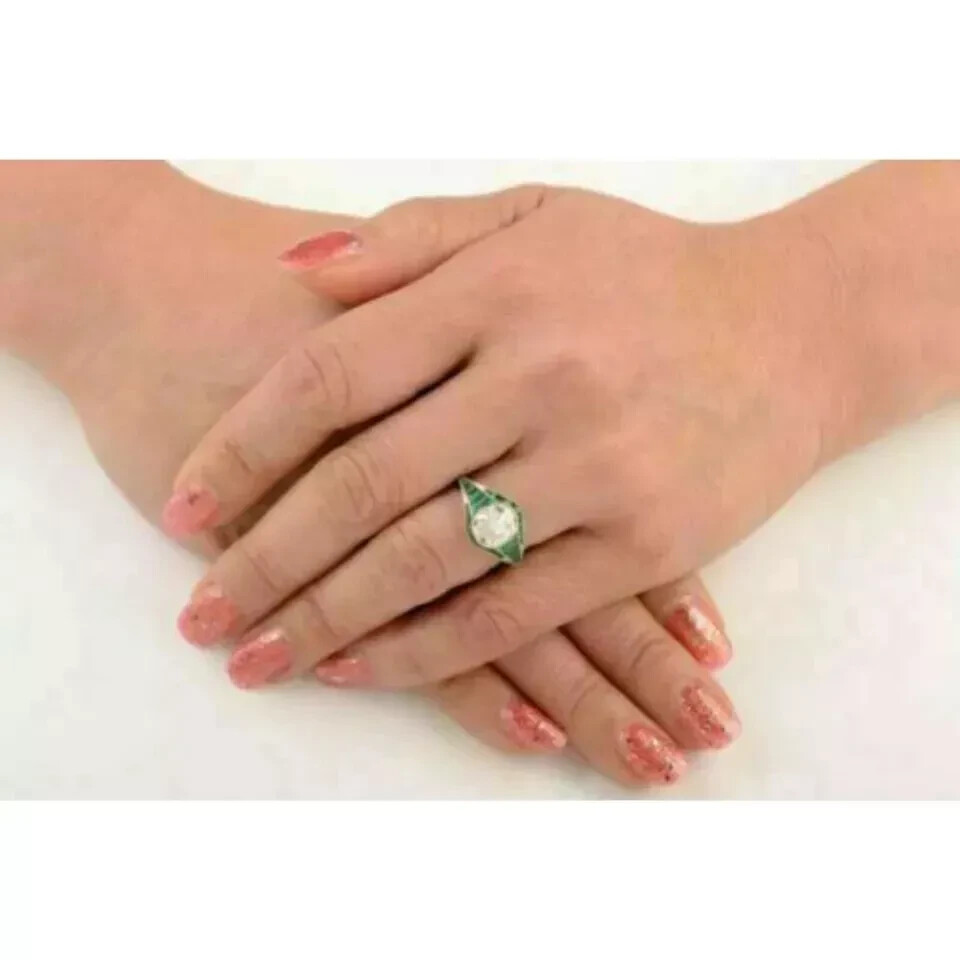 Art Deco Style Lab Created Diamond Antique Engagement Ring 14k White Gold Finish