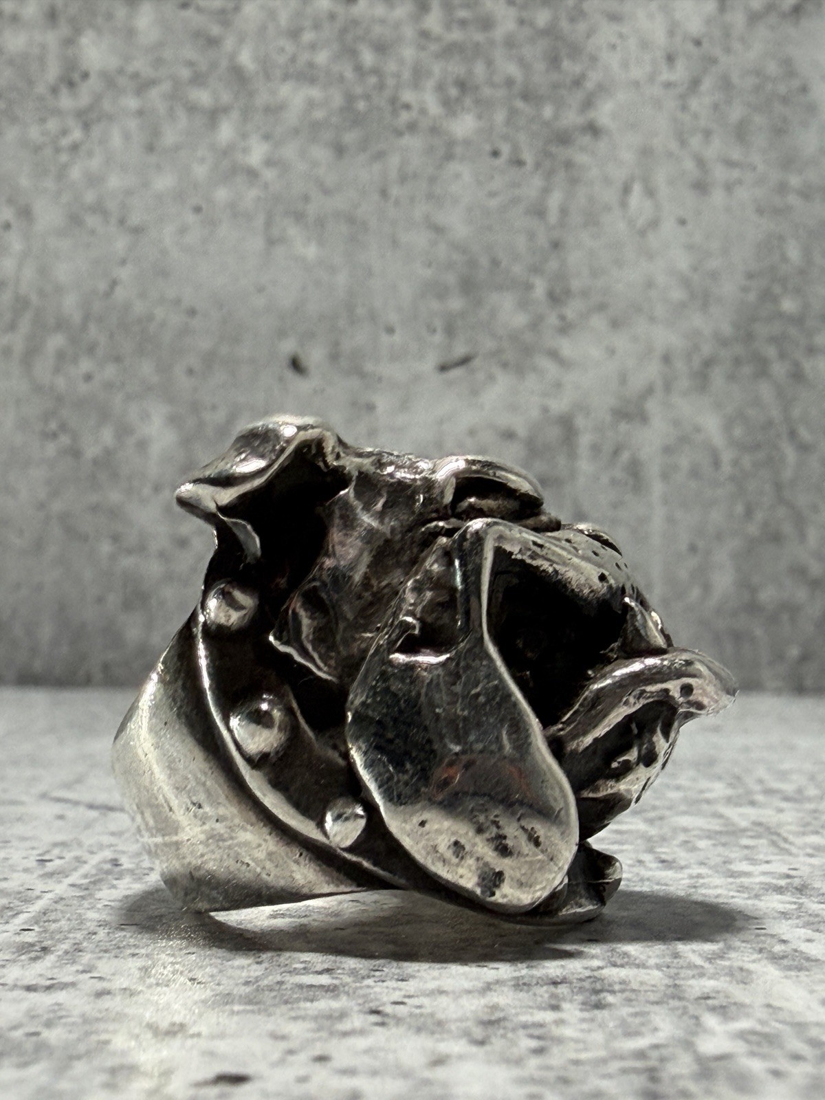 VINTAGE CRAZY PIG DESIGNS Sterling Silver BULLDOG Ring 40g London Hallmarked JAS