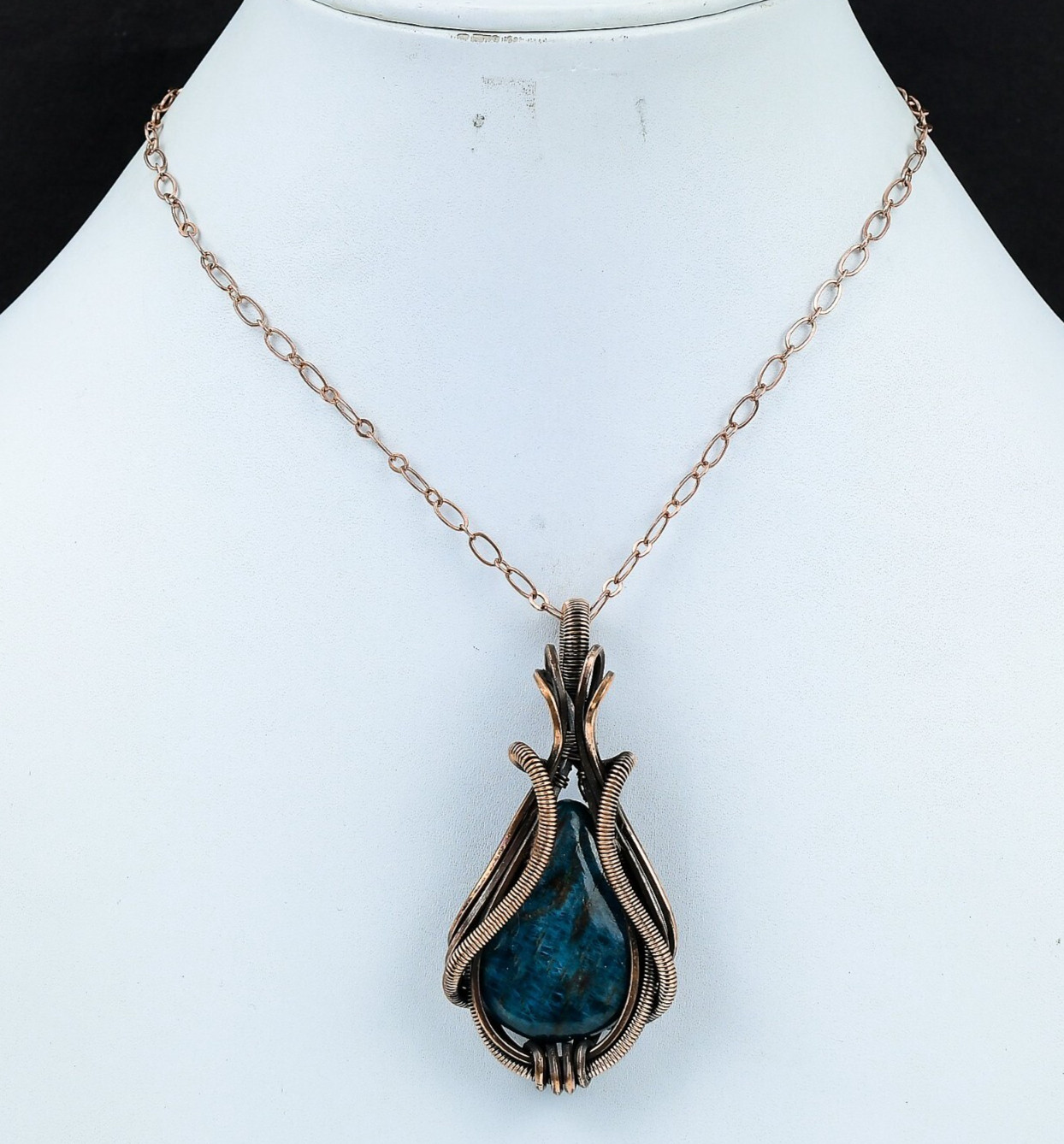 Neon Apatite Gemstones Cropper Wire Wrap Handmade Pear Shape Jewelry Pendant