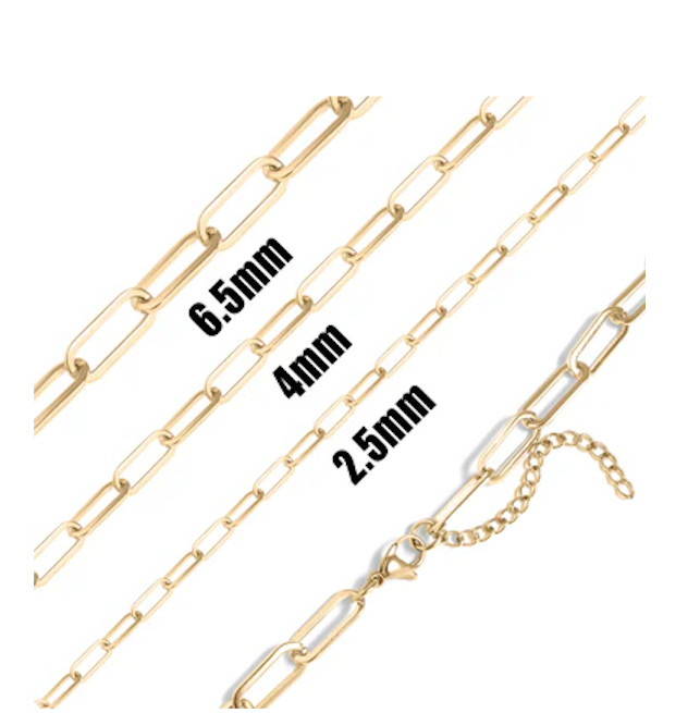 18K Gold PVD Stainless Steel Paperclip Chain Necklace – 6.5mm / 16″+2″