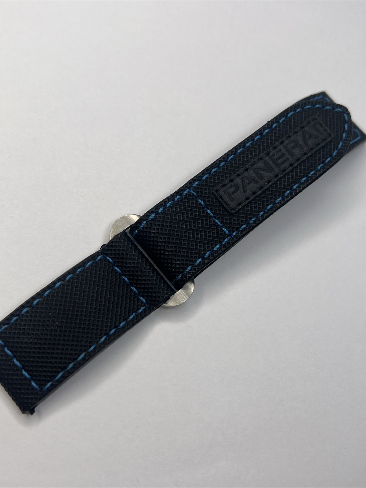 Panerai 22mm Black & Blue Nylon Rubber Diver Watch Strap Band Satin Steel Clasp