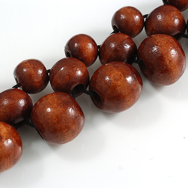 Long Brown Cluster Wood Beaded Necklace – 82cm Long