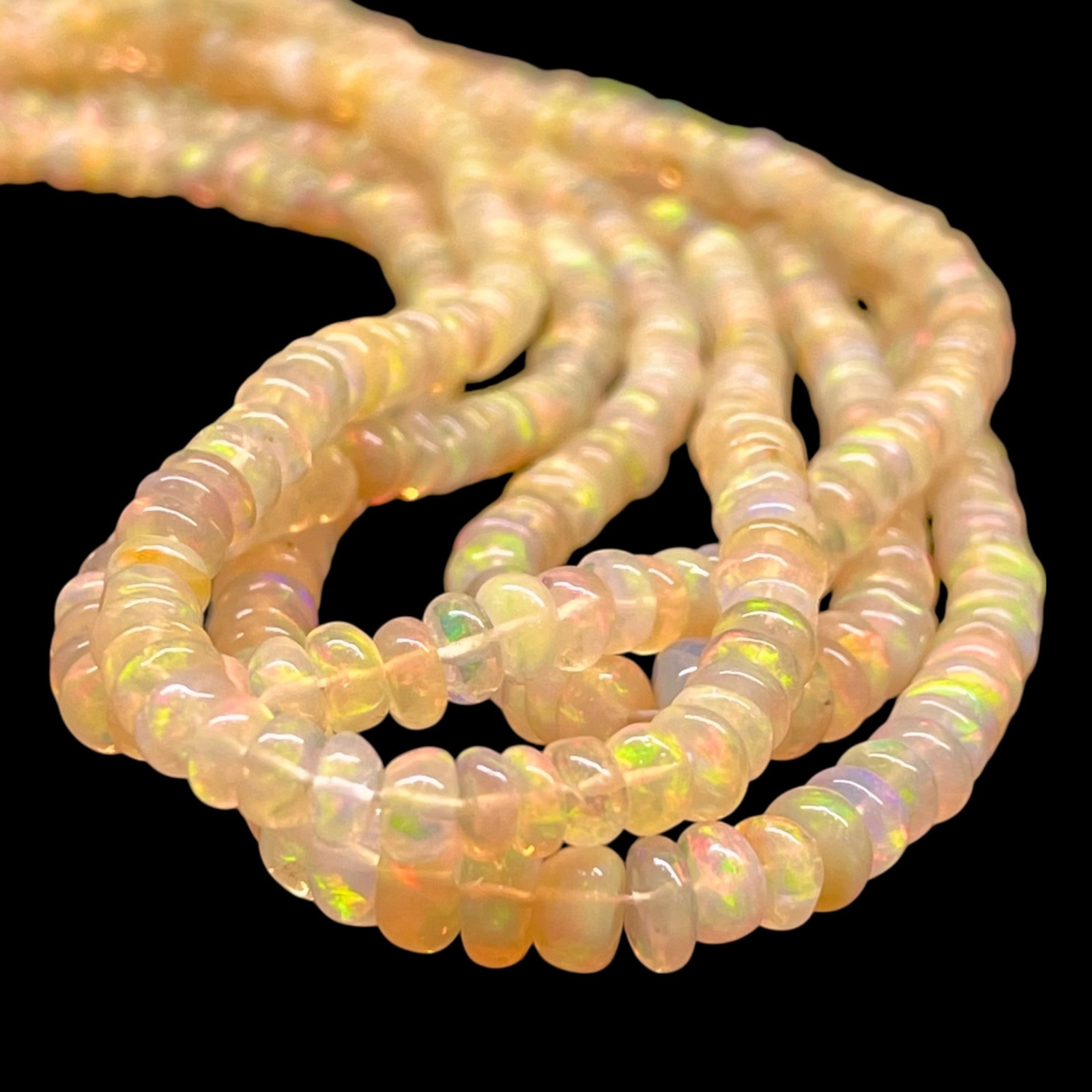18 Inch Natural Ethiopian Opal Beads Necklace Flashy Cabochon Gems 925 Clasp
