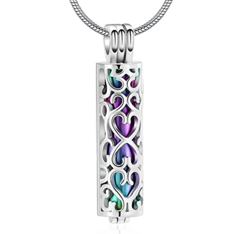 Heart Tree of Life Cylinder Urn Pendant Necklace for Cremation Ashes Memorial