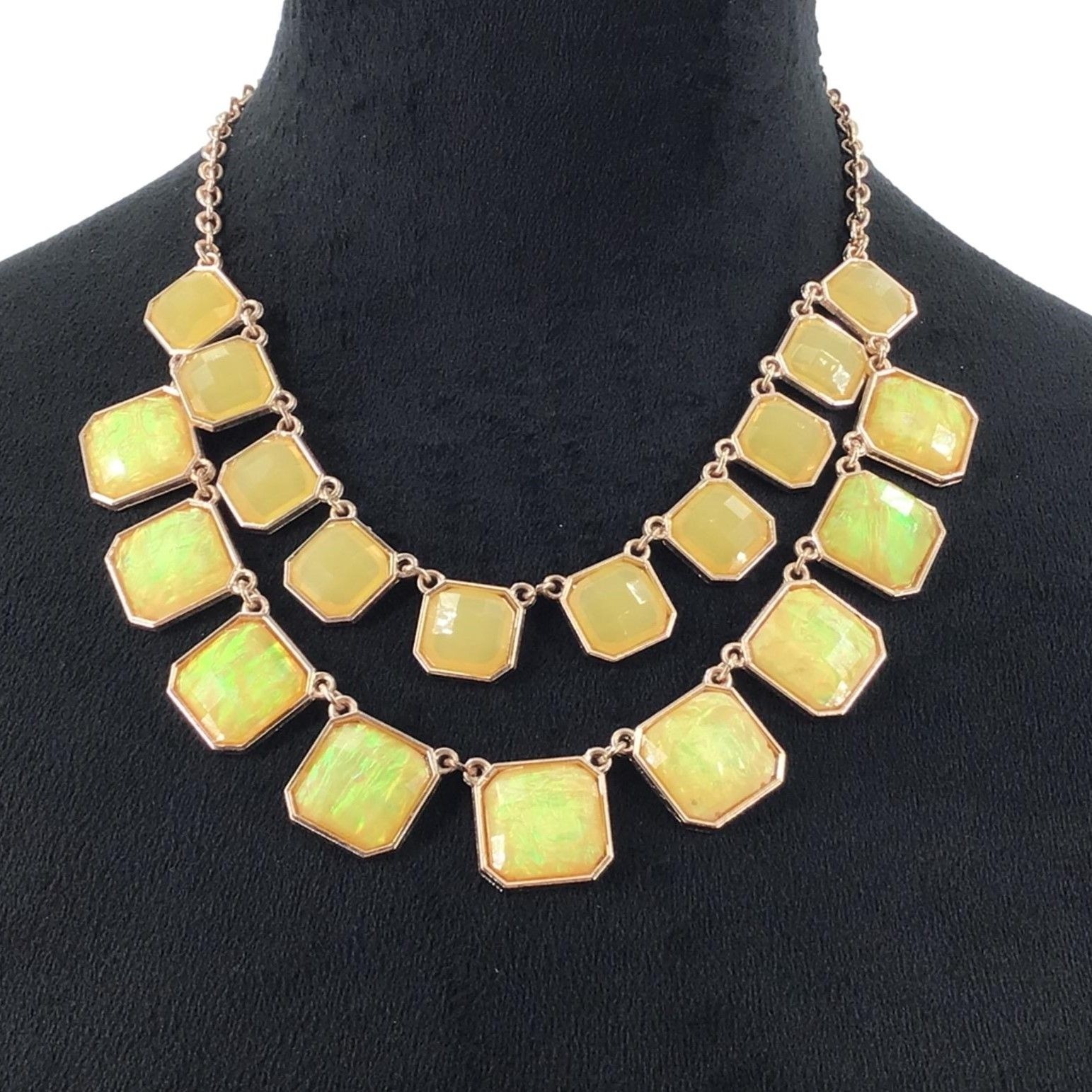 Layered Necklace Geometric Shapes Honeycomb Yellow Green Casual Work Wear