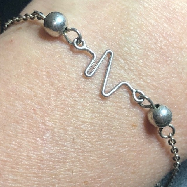 B3457 Frogtal Heartbeat ECG Wave Sterling Silver 925 Anklet 9.5in Beaded 3.3g