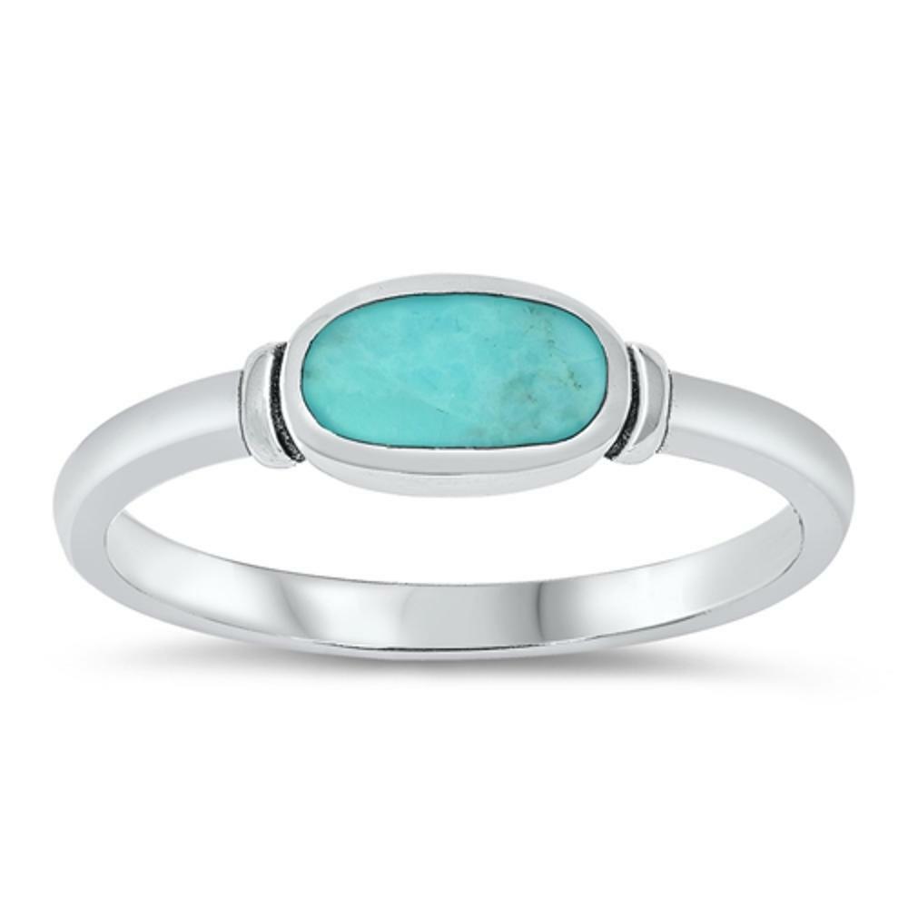 Women’s Simple Turquoise Unique Ring New .925 Sterling Silver Band Sizes 4-10