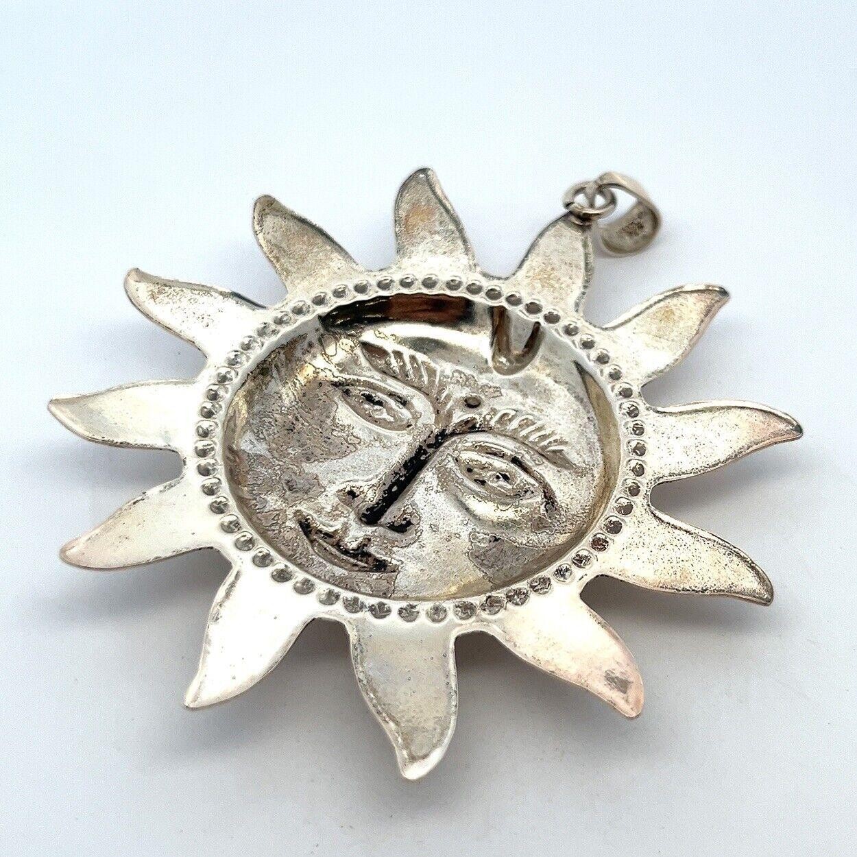 Vintage Mexico 925 Sterling Silver Large Sun God Pendant 15.7g
