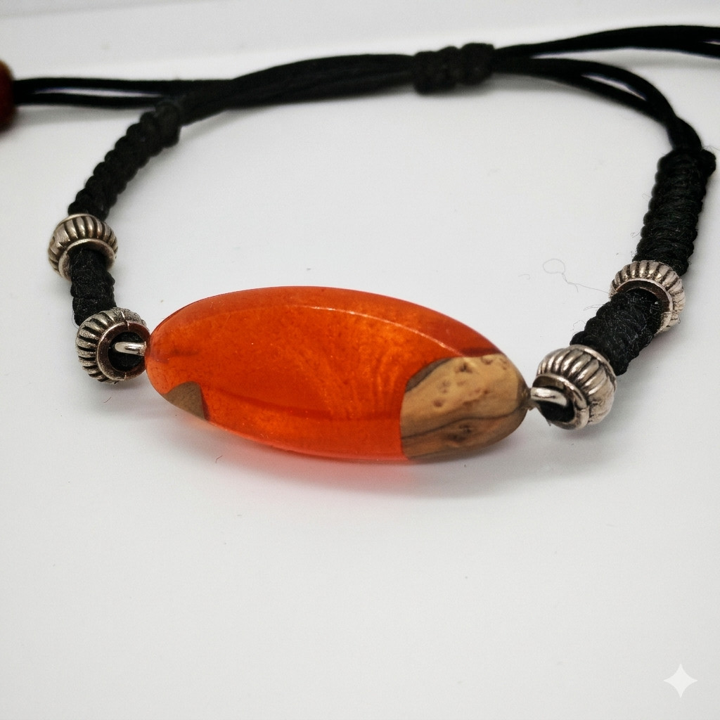 Unique Olive Wood & Lava Resin Bracelet Adjustable Handmade Men Women Gift
