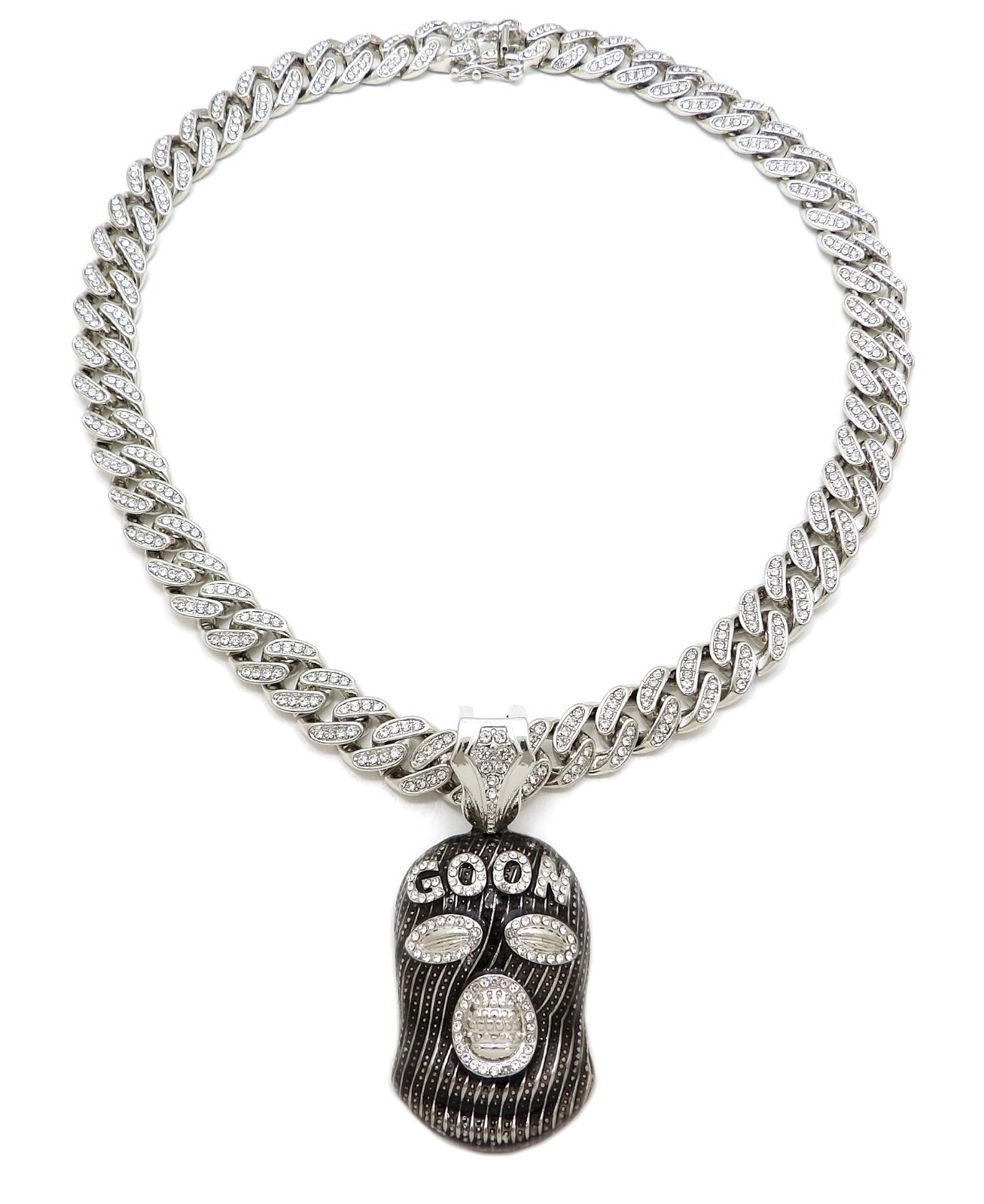 Hip Hop Goon Mask pendant & Full Iced Cubic Zirconia Cuban Chain Bling Necklace